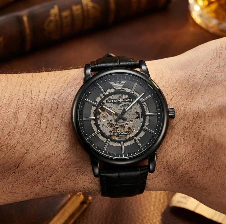 Armani Black Leather Automatic Watch