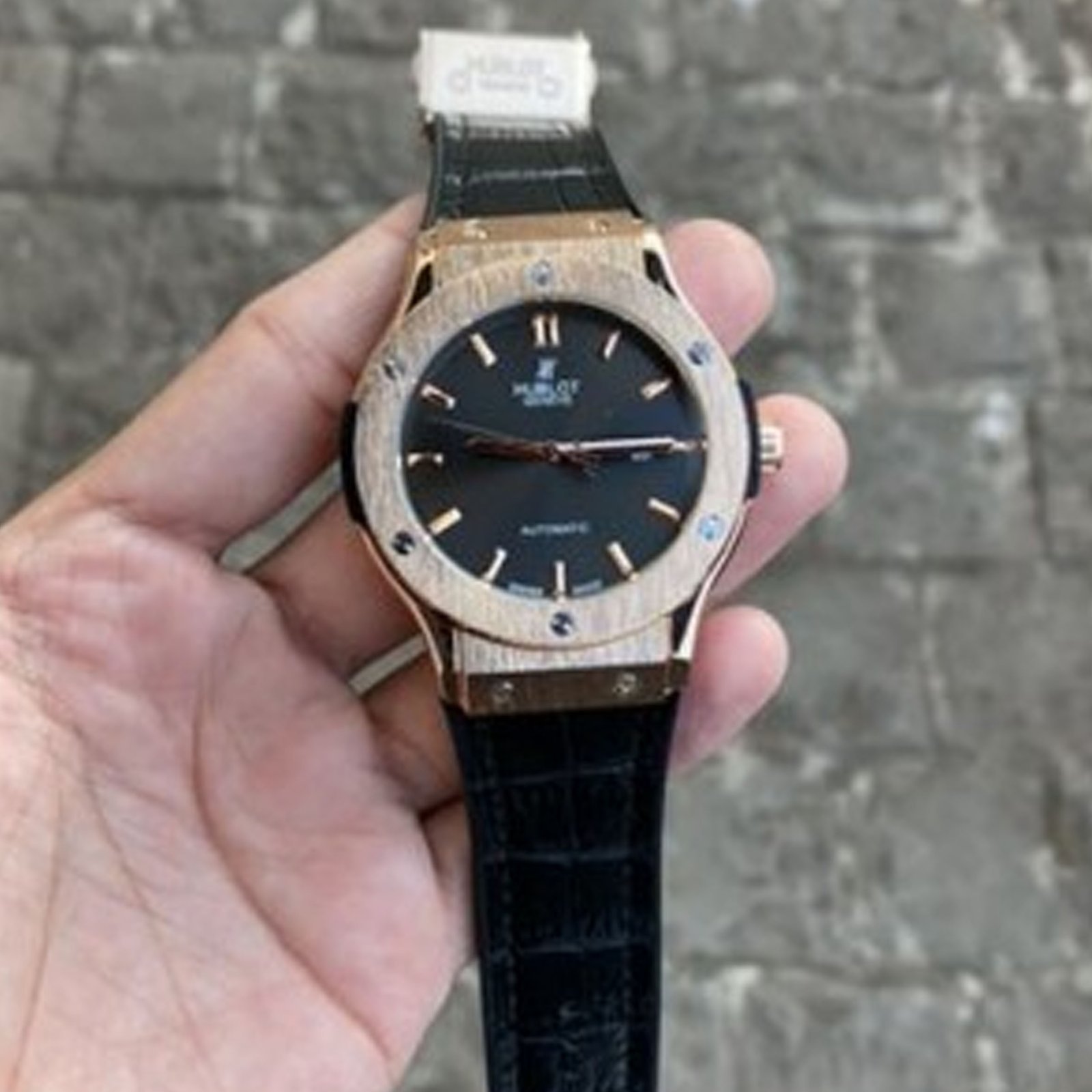 Hublot Automatic Black With Crocodile Lather.