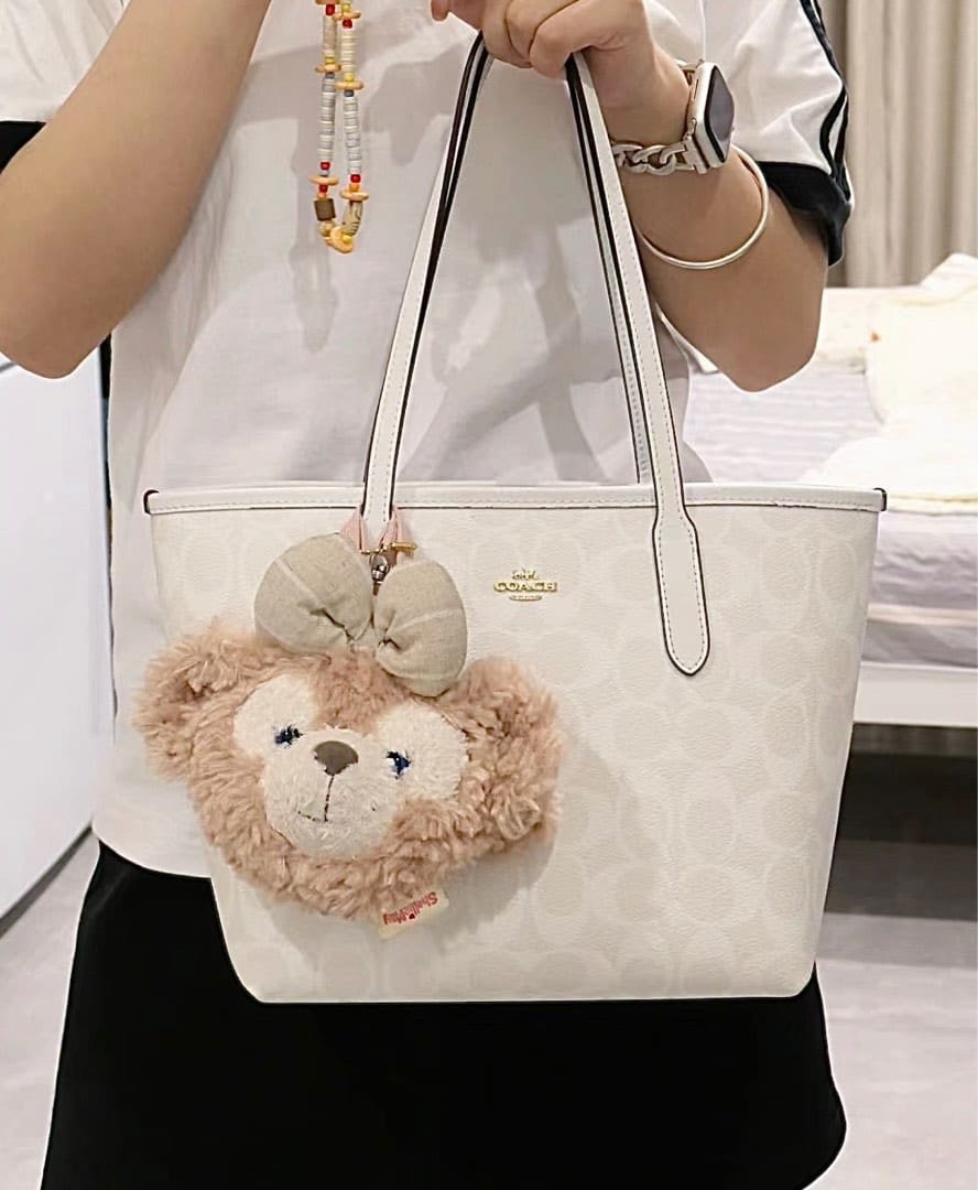 Coach Fiona Top Zipper Tote With Disney Charm ( white)