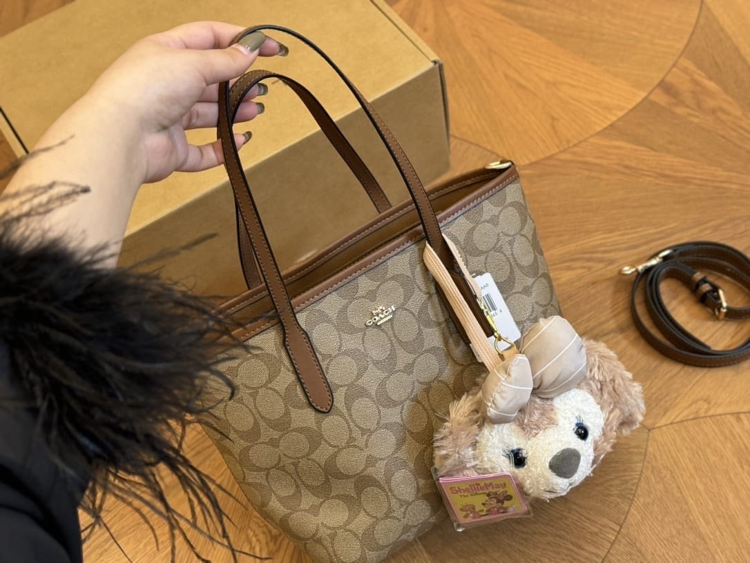 Coach Fiona Top Zipper Tote with Disney Charm – Signature Designer Handbag (brown)