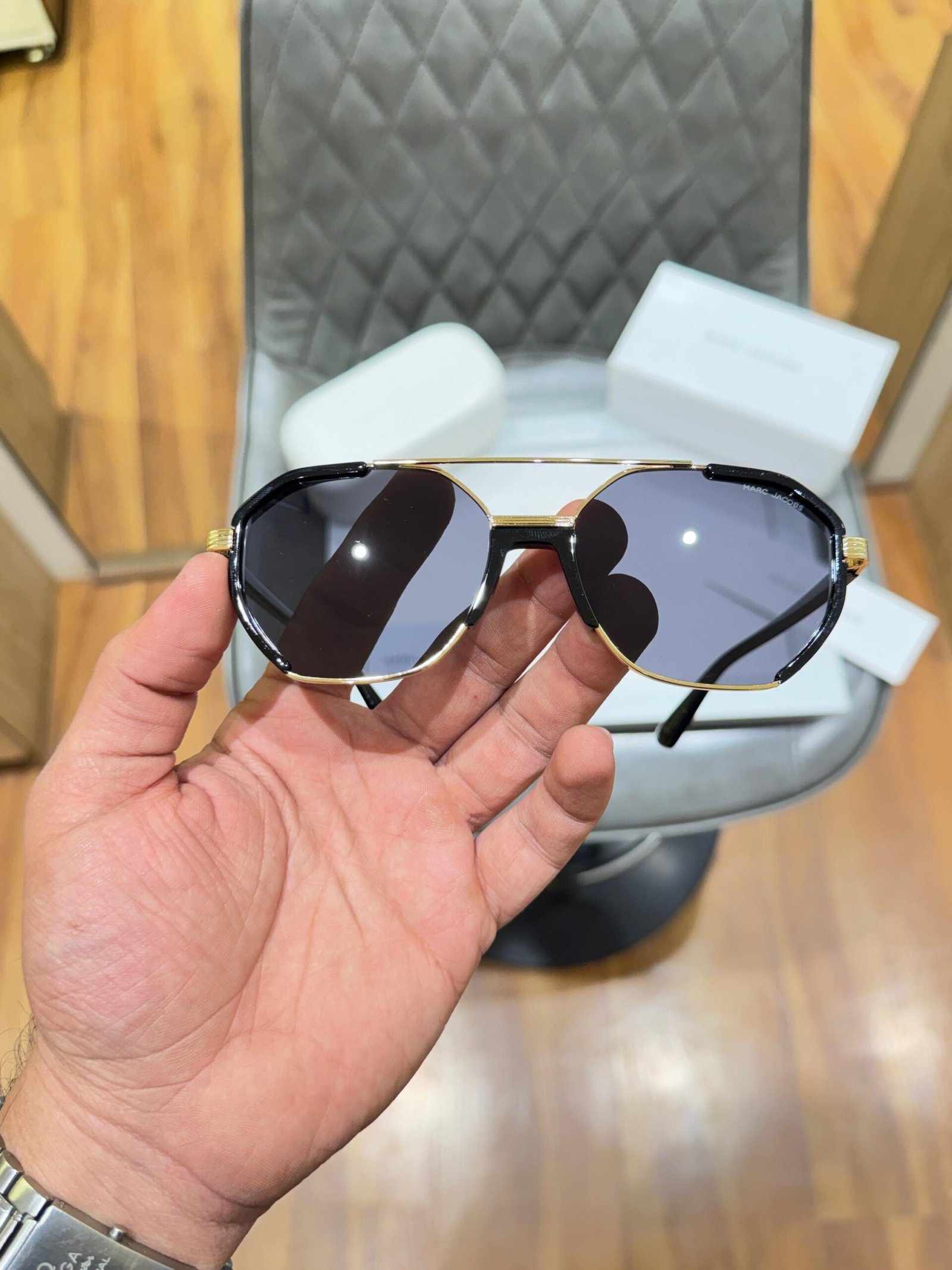 Marc Jacobs Gold Black Sunglasses – DHURANDHAR