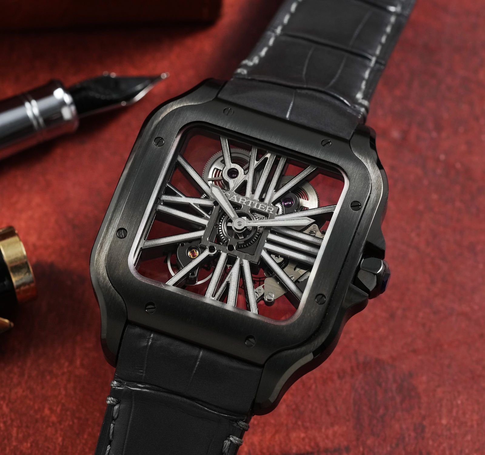 Cartier Santos Skeleton Black – Luxury Open-Worked Timepiece