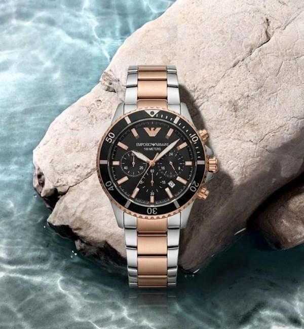 Emporio Armani AR70010 Rose Gold Silver Black Dial – Quartz Chronograph Watch
